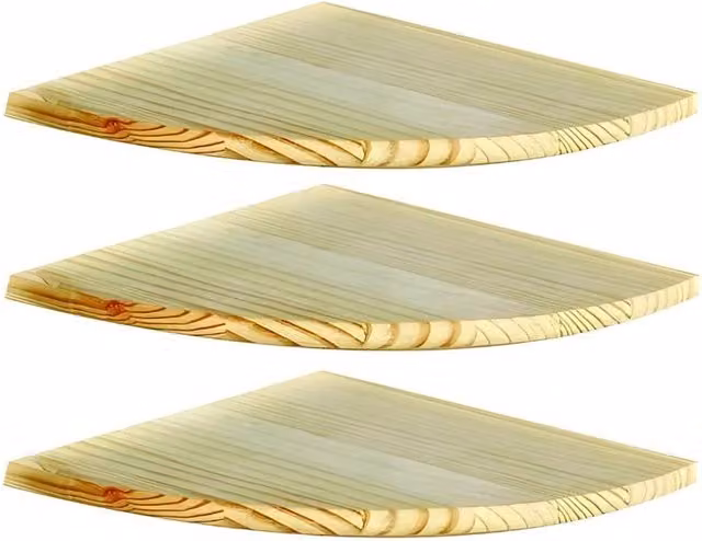 PAWNORA Set of 3 Natural Wood Wall Mounted Corner Shelves in Brown