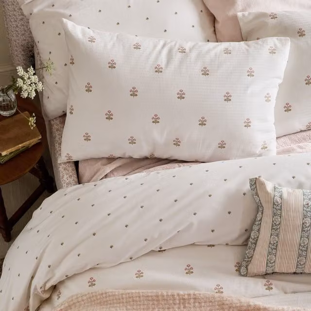 Laura Ashley Harthill Daisy Cotton Housewife Pillowcases, Pair, Raspberry Pink and White Floral