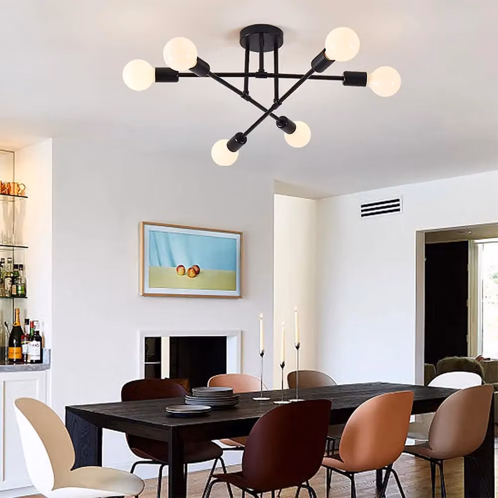 Hinsinc Industrial LED Ceiling Light Chandelier in Black with Glass Shade and E27 Fitting – 2