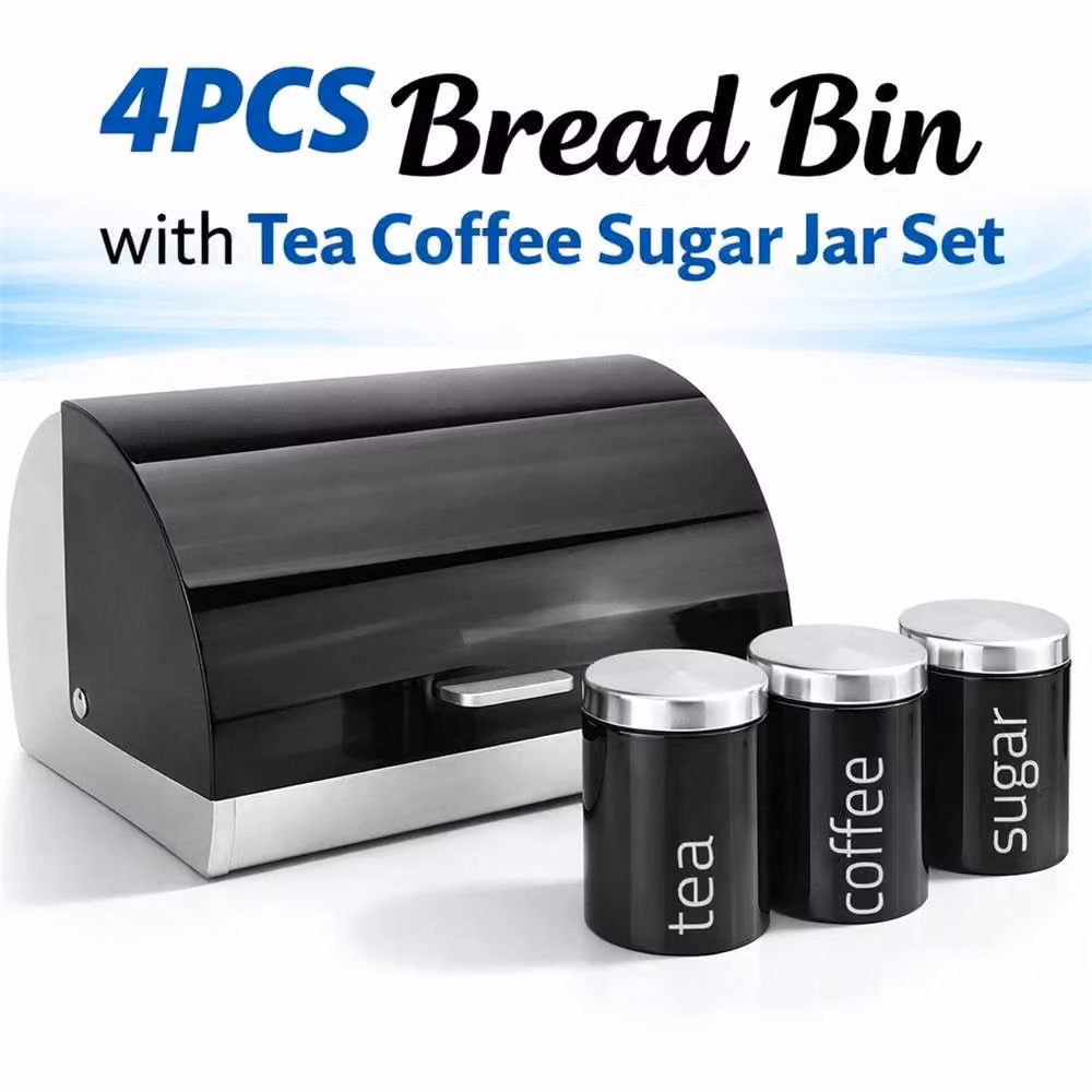 Nordara 4 Piece Black Kitchen Tea Coffee Sugar and Bread Bin Set – 2