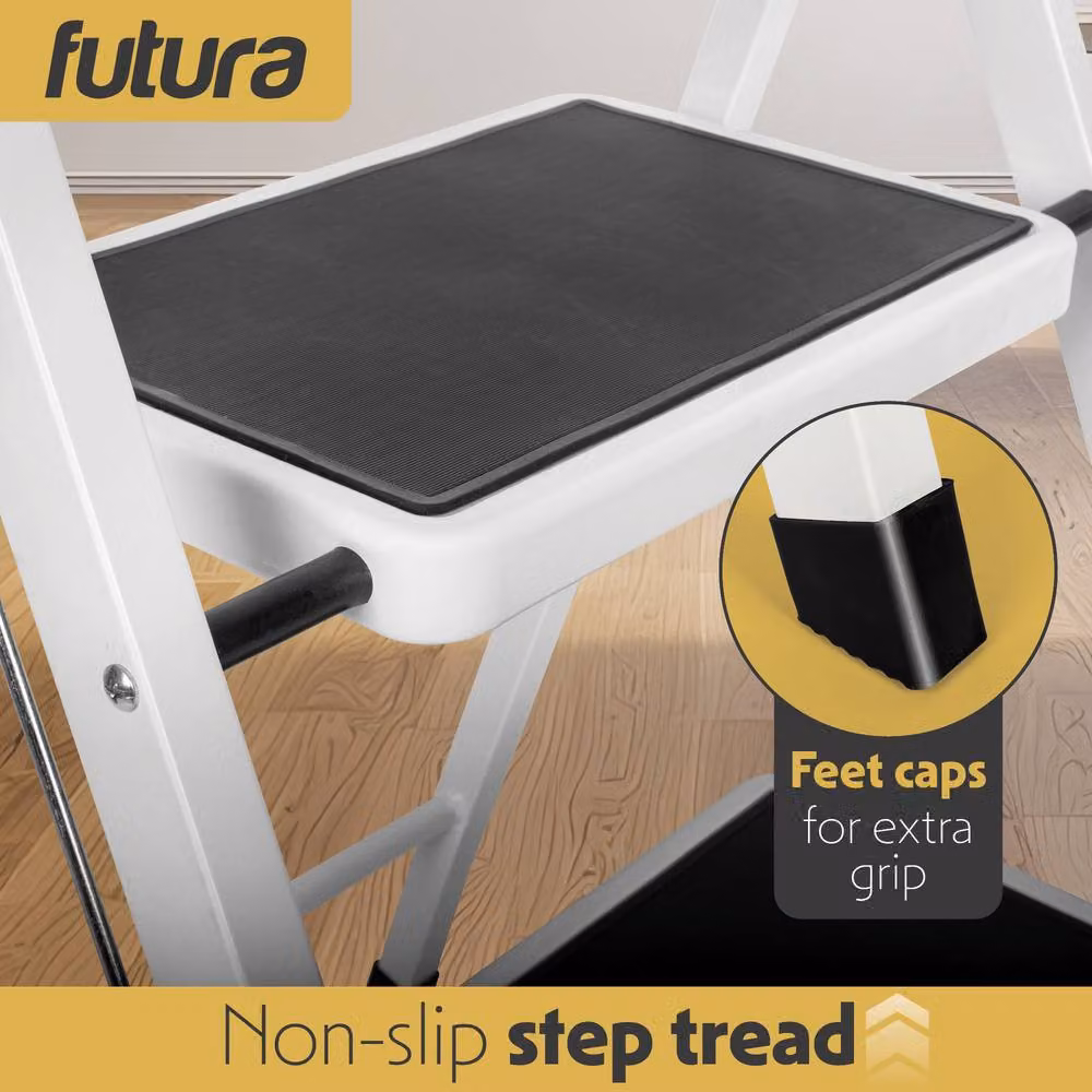 Futura 3 Step Heavy-Duty Steel Folding Step Ladder in White – 5