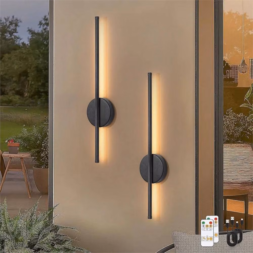 Nordara Set of 2 Black Magnetic Rechargeable LED Wireless Wall Sconces with Remote Control and Dimmer Function – 4