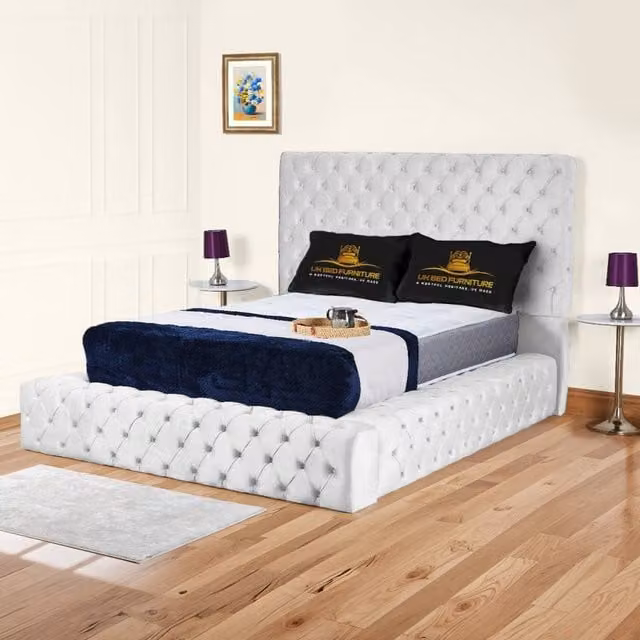 UK Bed Furniture Ambassador Ottoman Gas Lift Upholstered Bed in White, Size: 180 x 200 cm