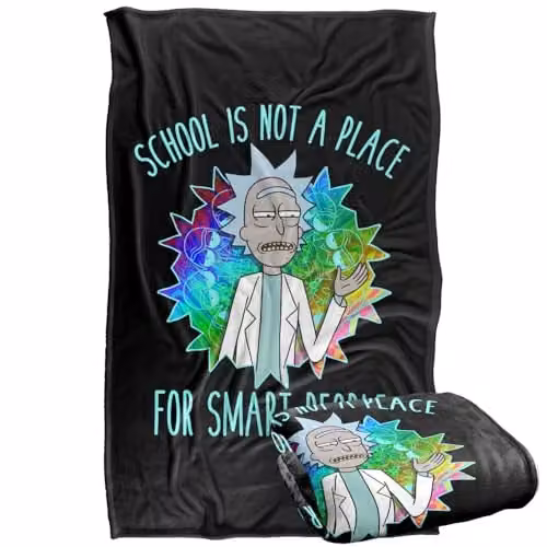 Warner Bros. Rick and Morty School Silky Touch Super Soft Fleece Throw Blanket, Multicolour, W: 91.44 cm x D: 91.44 cm x H: 147 cm – 1