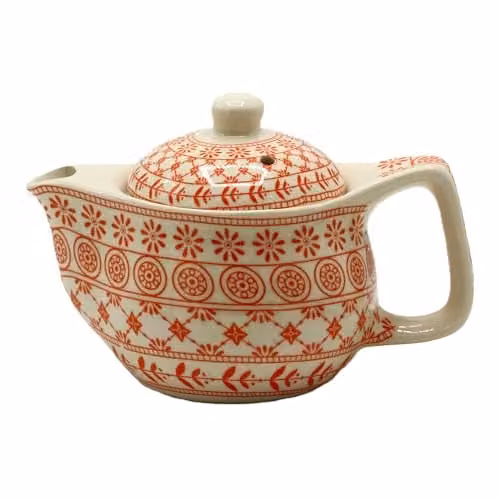 KDMD Small Ceramic Herbal Teapot with Infuser in Amber Orange