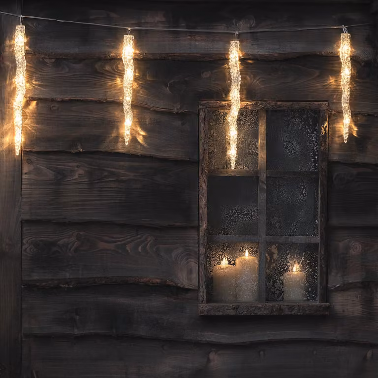 Lights4fun Warm White LED Icicle Lights with Timer, 10m