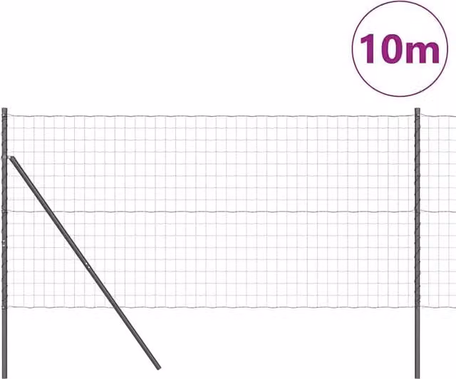 Berkfield Home Modern Euro Fence with 7 Round Posts, Grey Galvanised Steel, W: 10 m, H: 1 m – 1