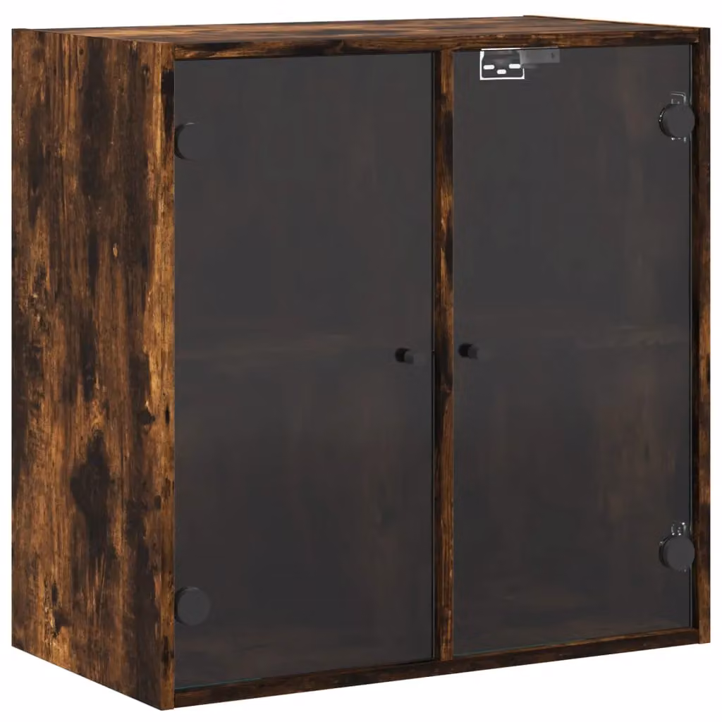 Berkfield Home Wall Mounted Cabinet with Glass Doors in Smoked Oak Brown, W: 68 cm, D: 37 cm, H: 68.5 cm – 2