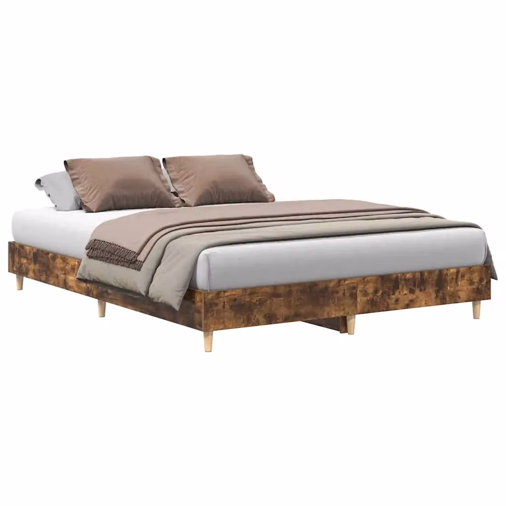 Berkfield Home Smoked Oak Bed Frame in Brown, W: 140 cm, L: 200 cm – 2