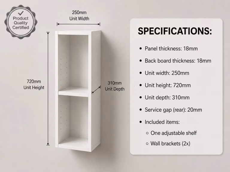 Cheap Furniture Warehouse White Matt Kitchen Wall Unit with Internal Shelves, W/D/H: 25.0 x 31.8 x 72.0 cm