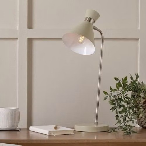 Ruma Modern Metal Table Lamp in Brushed Silver and Light Green, H 54.0 x W 28.0 x D 16.0 cm