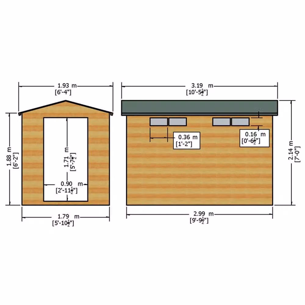 Shires Security Apex Handmade Wooden Garden Shed in Brown, W: 304.8 cm, D: 182.88 cm, H: 214.0 cm – 2