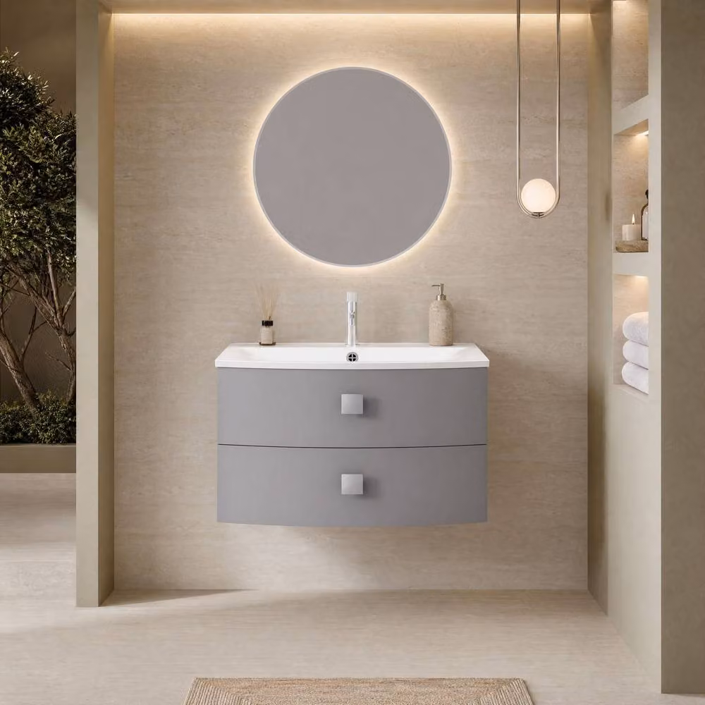 Balterley Modern Wall Mounted 2 Drawer Bathroom Vanity Unit with Basin in Dove Grey W/D/H: 71.2 x 50.4 x 44.8 cm – 2