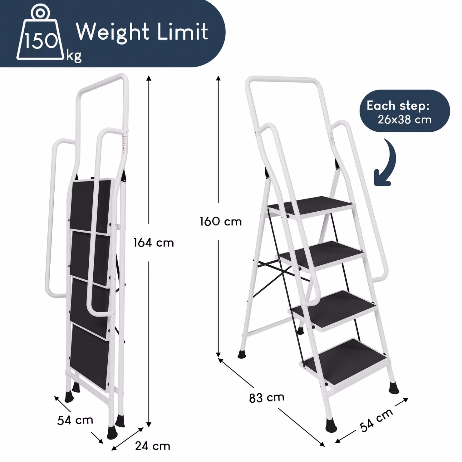 Home Discount Vida 4 Step Folding Ladder with Handrail and Anti-Slip Mat in White – 2