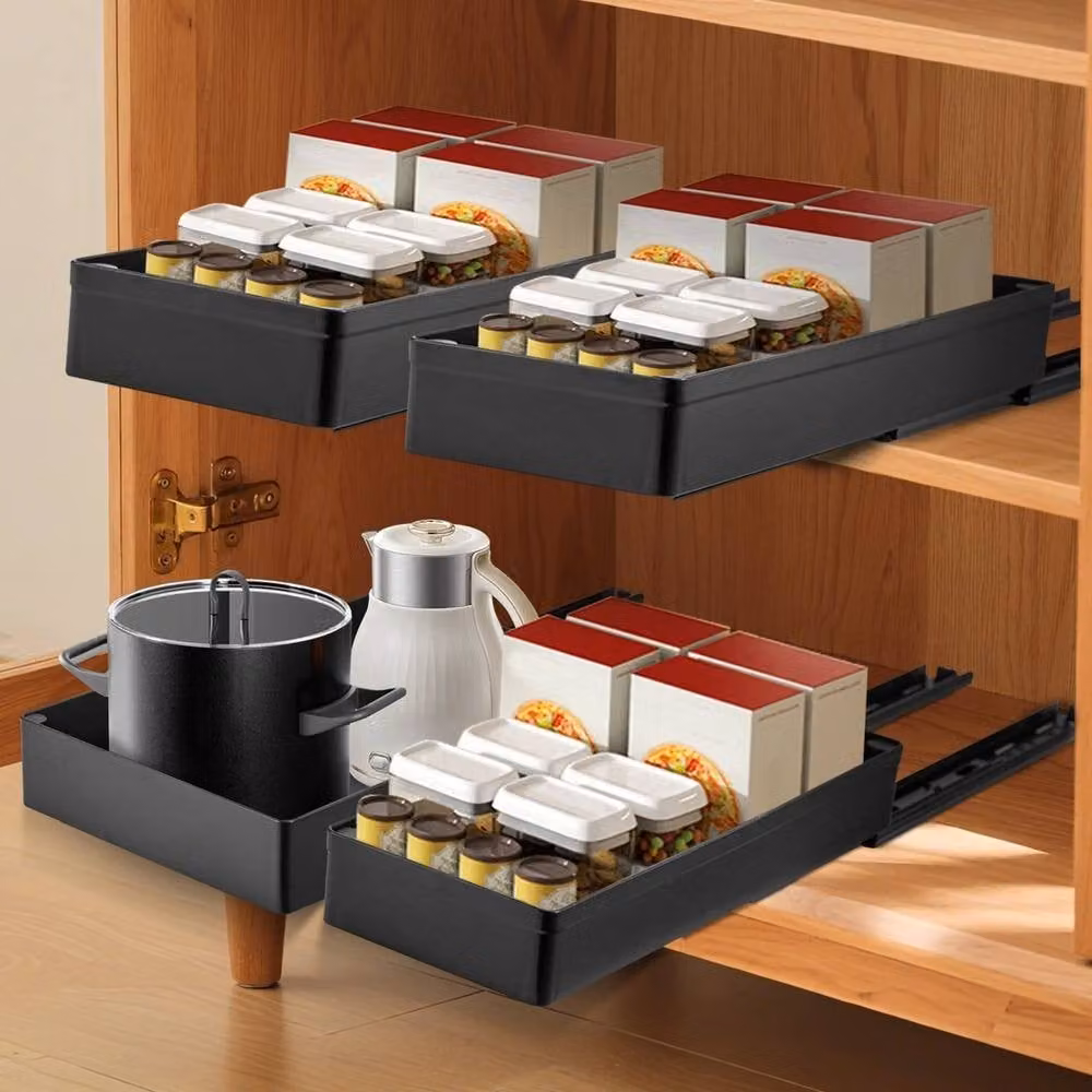 Nordara Black 3-Piece Plastic Pull-Out Cupboard and Drawer Organiser Set – 2