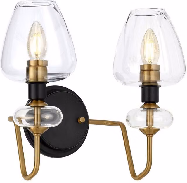 Netlighting Armand 2 Light Wall Light in Aged Brass with Yellow Glass Shades