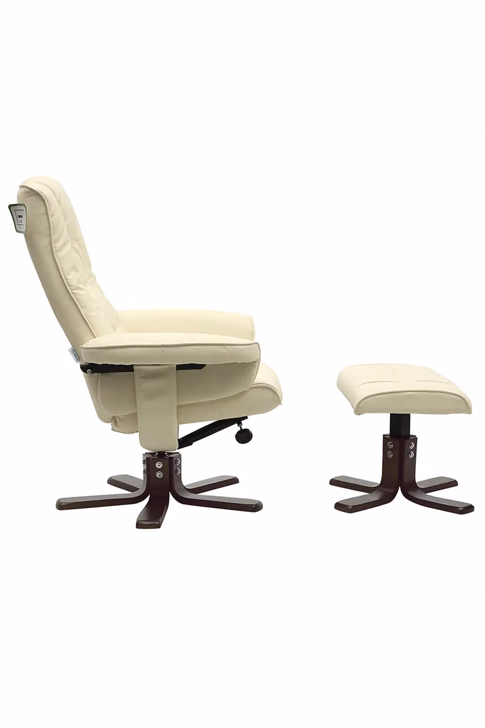 Living and Home PU Leather Swivel Recliner Armchair with Footstool in Beige – 2
