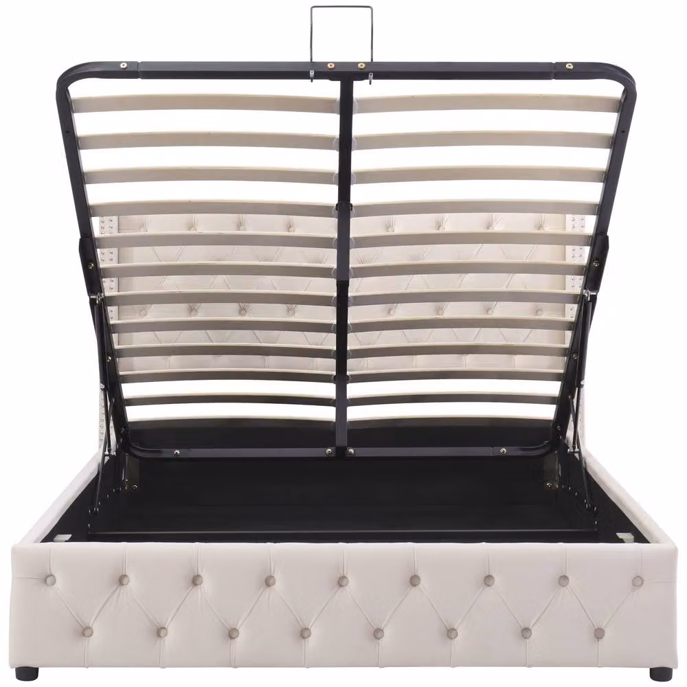 Merax Velvet Double Ottoman Storage Bed Frame, Beige, W: 135 cm, L: 190 cm – 8