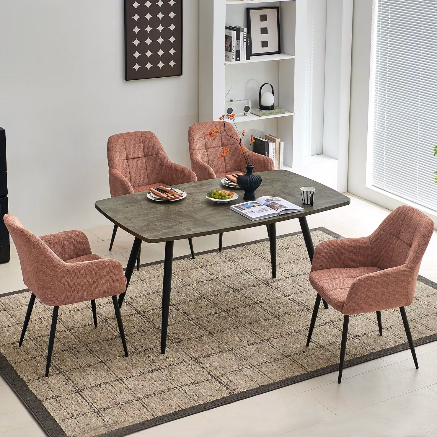 SONARA Set of 4 Modern Ergonomic Dining Chairs with Plush Red Chenille Fabric and Metal Legs – 4
