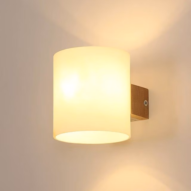 Pheashine Nordic Wooden Wall Sconce with Transparent Glass Shade and E27 Bulb in White