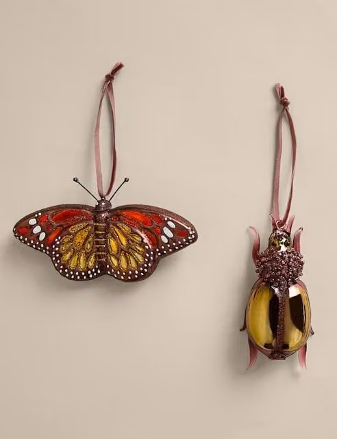 M&S 2 Pack Multicolour Glass Hanging Insect and Butterfly Decorations