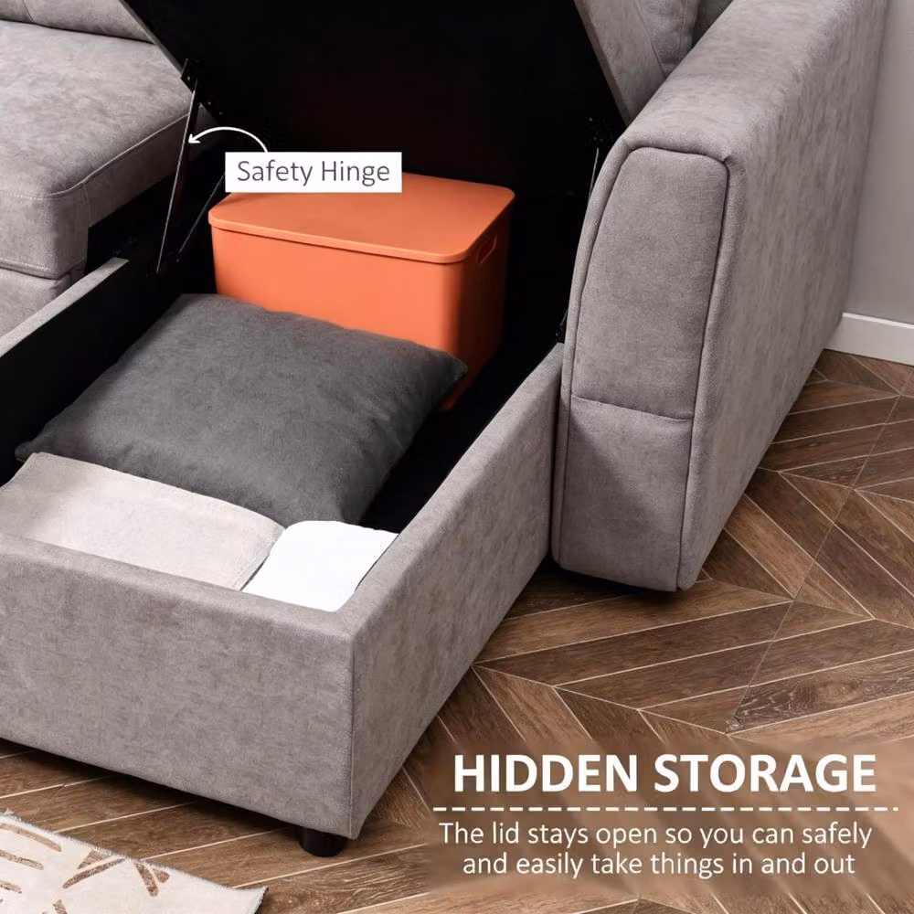 STILVORA L-Shape Upholstered Sofa Bed with Storage in Grey – 4