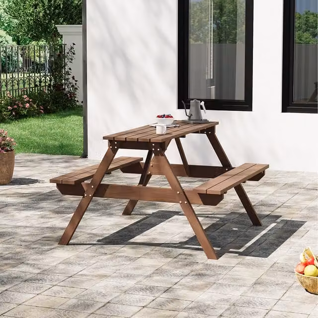 Breeins Rustic Brown Treated Hardwood Rectangular Garden Table and Bench Set