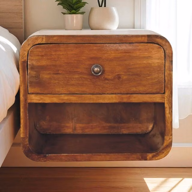Artisan Furniture Mini Curve Floating Bedside Table in Brown Mango Wood