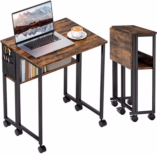 Rolipo Brown Drop Leaf Writing Desk with Castors – 1