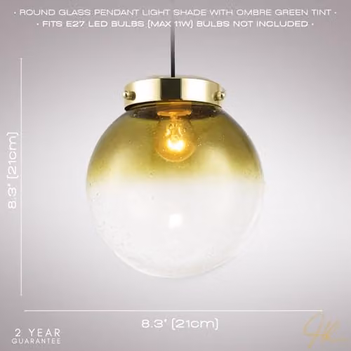 Happy Homewares Ombre Green and Transparent Bubble Glass Pendant Lighting Shade with Gold Lamp Holder, Diameter: 21 cm – 2