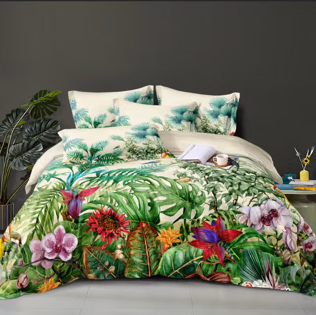 Ezysleep Electra Floral Printed Duvet Set and Pillowcase in Multicolour and Green, 230 cm