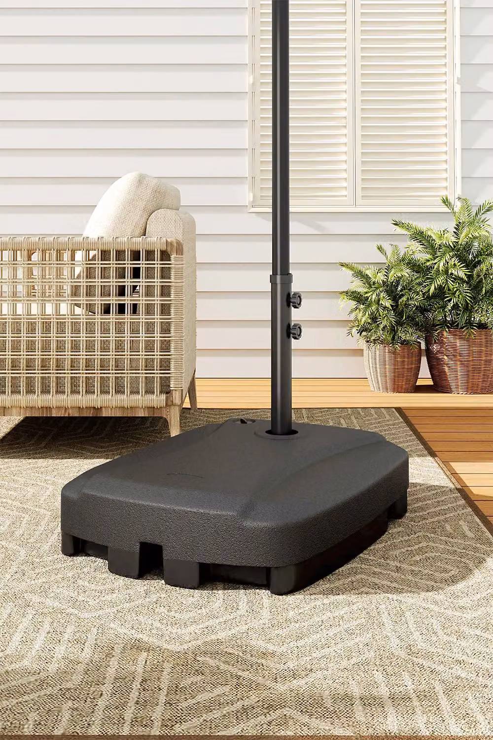 Living and Home Heavy Duty Outdoor Portable Cantilever Parasol Base in Black, 60kg Fillable Rolling Stand with Wheels for 48mm Poles – 2