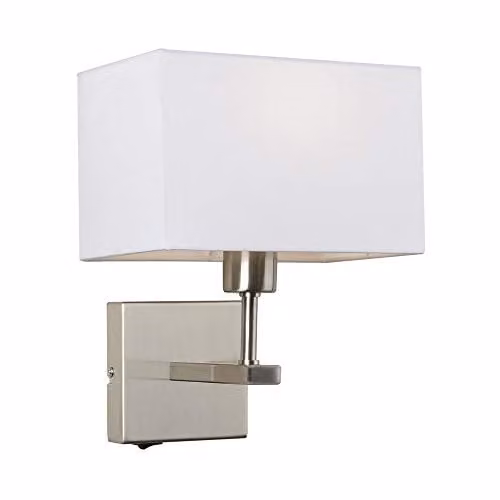 Netlighting Modern Nickel Bedside Lamp with White Rectangular Fabric Shade and E27 Socket in Grey