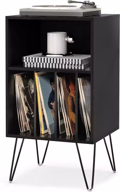 Gymax 3-Tier Black Metal Turntable Stand and Vinyl Record Storage Table – 1