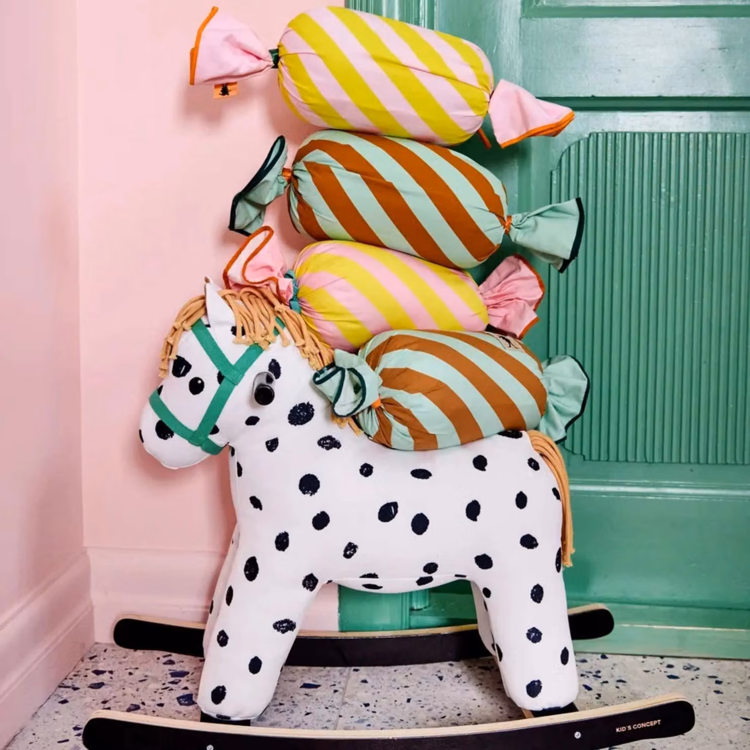 Kids Concept Striped Bolster Cushion for Children in Candy Green and Multicolour with Removable Washable Cover – 2