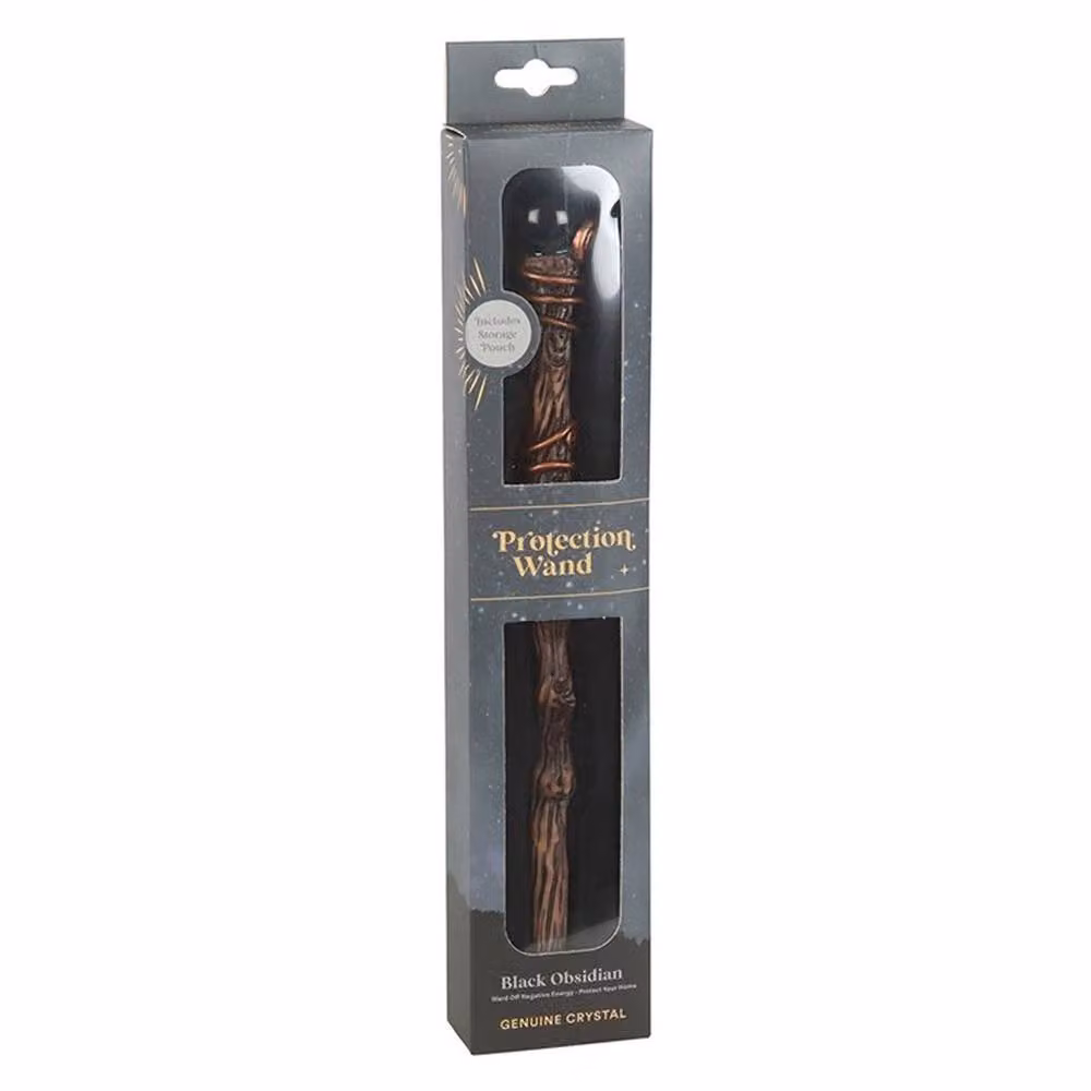 Uniqueful Black Obsidian Crystal Wand with Brown Pouch – 3