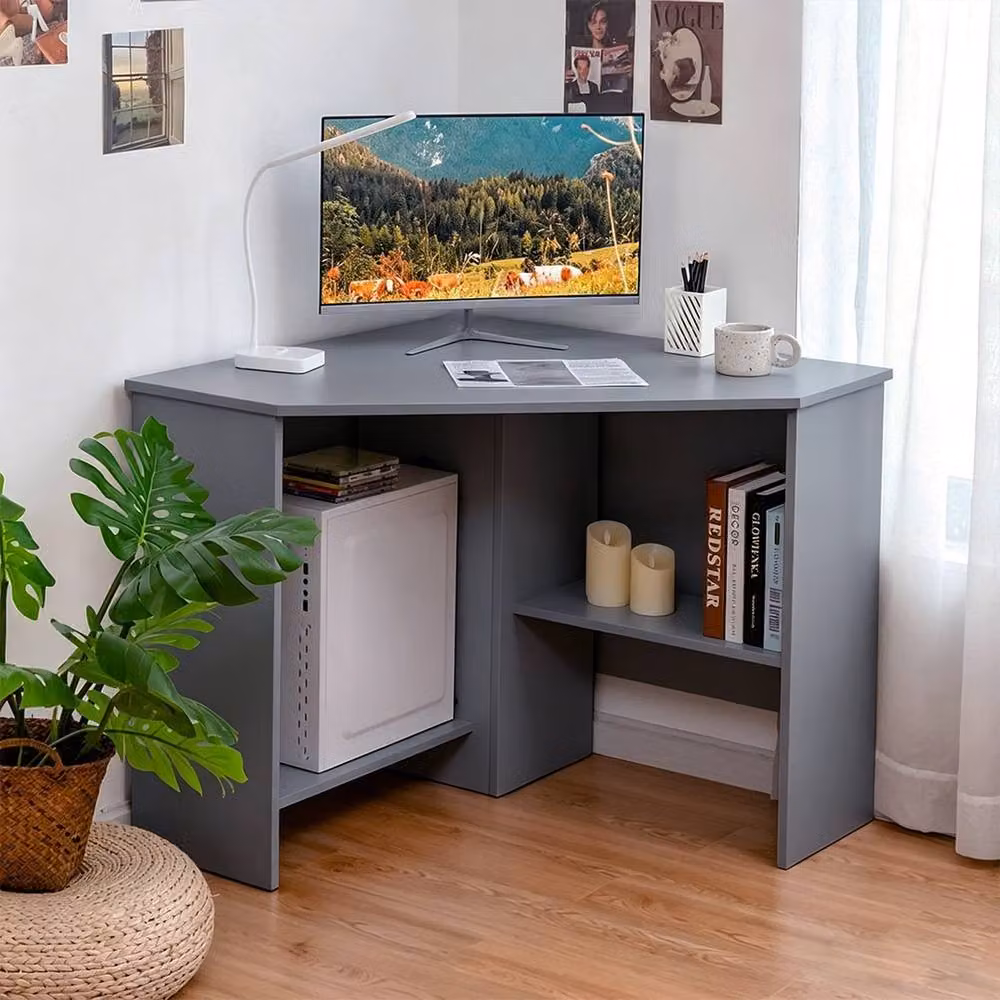 Ventryn Modern Corner Computer Desk in Grey for Home Office Workstations – 3
