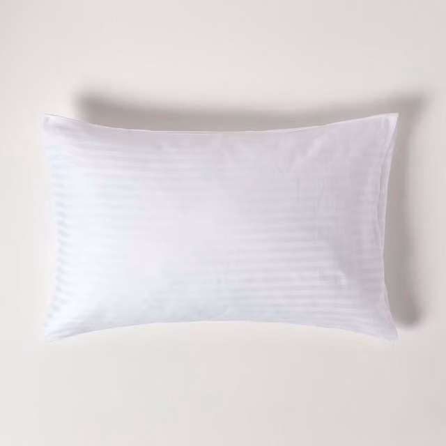 Homescapes White Egyptian Cotton Satin Stripe Housewife Pillowcase, 330 Thread Count, W: 48 cm x L: 75 cm