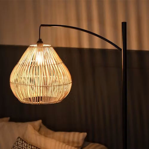 ValueLights Black Metal Curve Stem Floor Lamp with Natural Wicker Rattan Teardrop Shade, H: 157.5 cm, W: 33 cm, D: 33 cm – 3