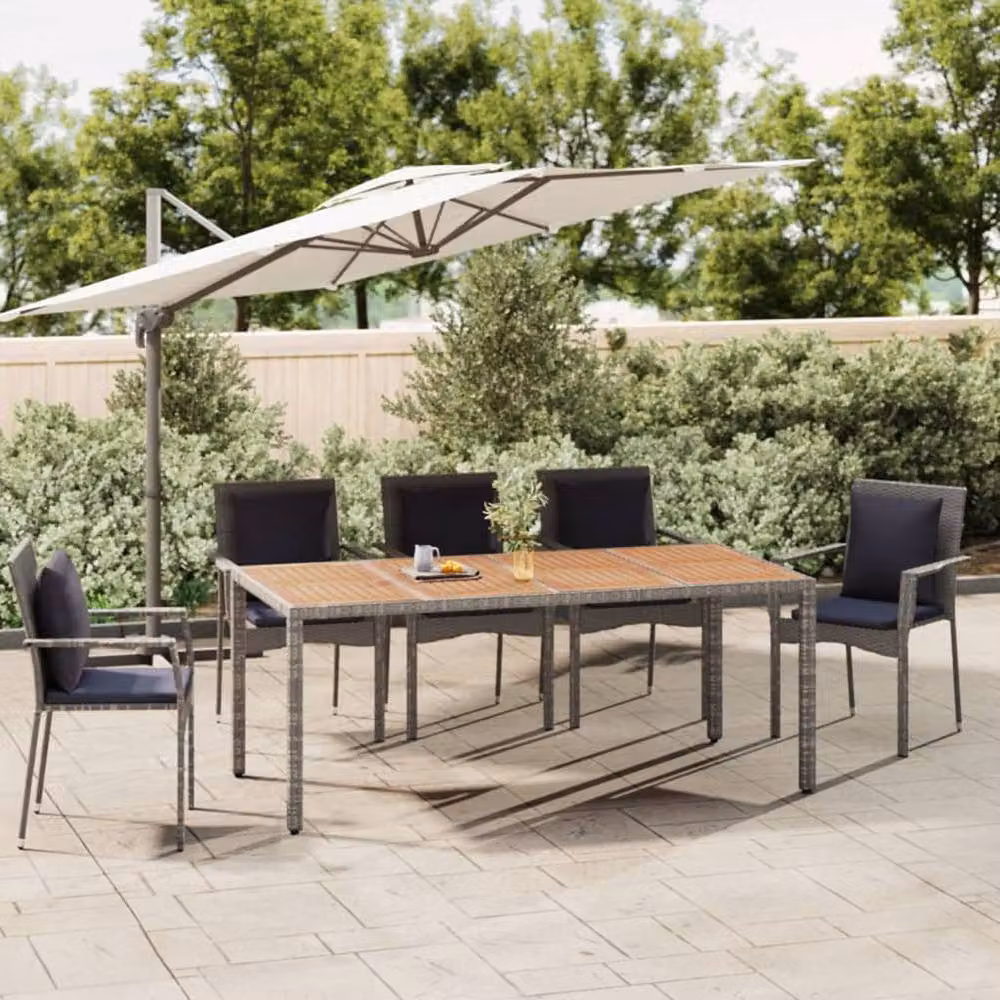 Berkfield Home Extendable Rectangular Garden Table with Grey Poly Rattan and Oiled Acacia Wood Top, W/D/H: 190 x 90 x 75 cm – 2