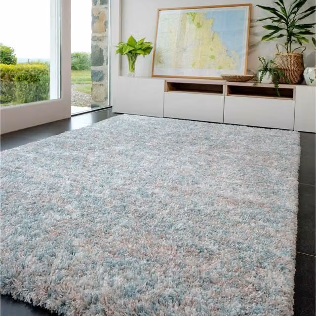 The Rug House Shaggy Mottled Area Rug in Blue and Pink, W: 170 cm, D: 120 cm