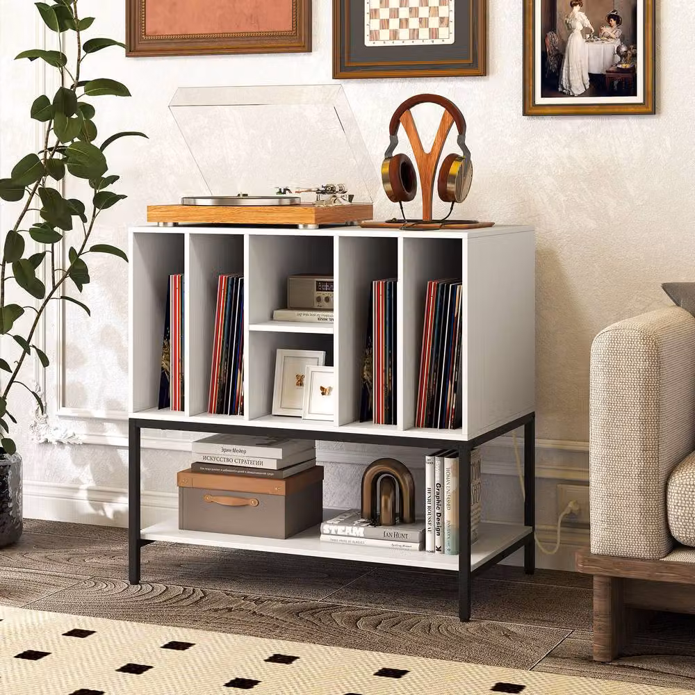 Costway Modern White Record Player Stand and Turntable Table with Integrated Charging Station – 7