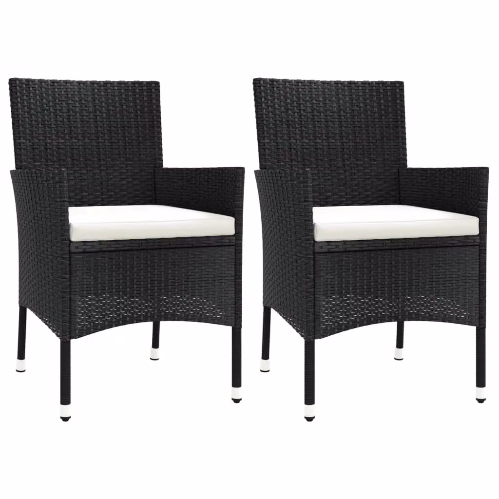 Berkfield Home Set of 2 Black Poly Rattan Garden Chairs with Cushions – 2