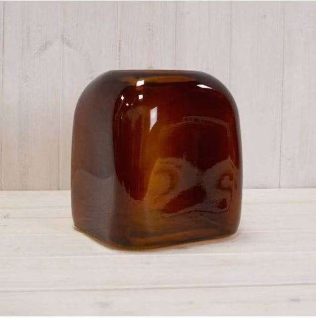 KDMD Burnt Amber Square Bubble Glass Vase in Orange and Brown