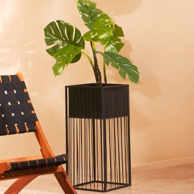 Orsina Black Metal Geometric Floor Standing Planter, W/D/H: 30.5 x 30.5 x 61.0 cm – 2