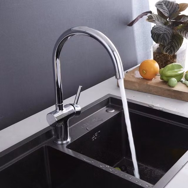 BATHWEST Single Lever Solid Brass Kitchen Sink Mixer Tap in Silver Chrome – 1