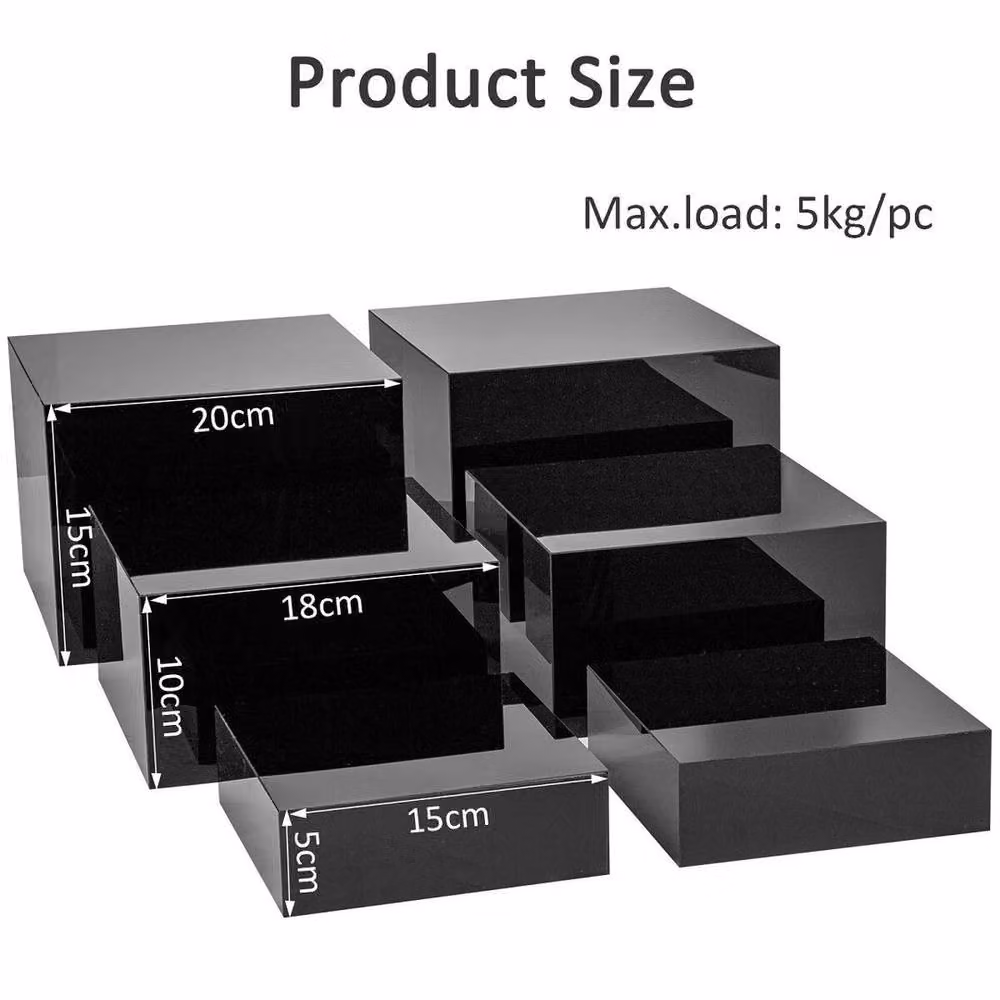 FLAVORA 12 Piece Black Acrylic Square Cube Risers for Cupcake and Dessert Display – 4