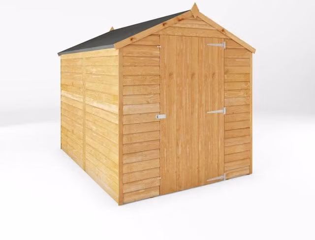 Mercia Single Door Overlap Apex Windowless Wooden Shed in Brown, W: 190.5 cm, D: 240.4 cm, H: 198.6 cm – 1