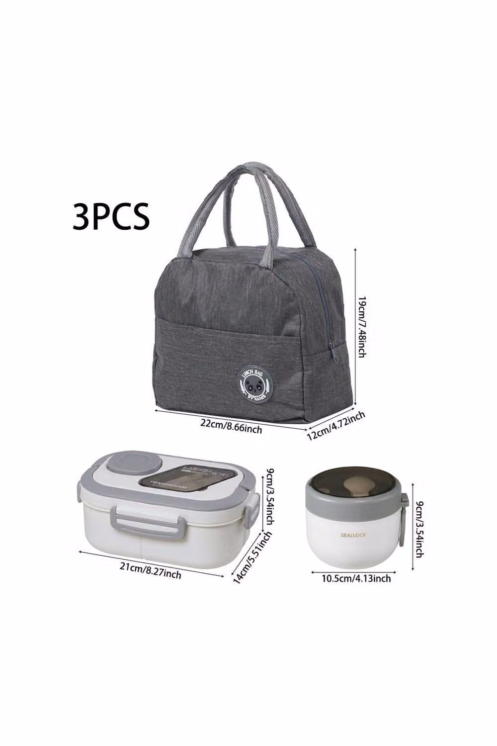 Living and Home Portable Insulated Lunch Box Set with Dividers and Cutlery in White – 3