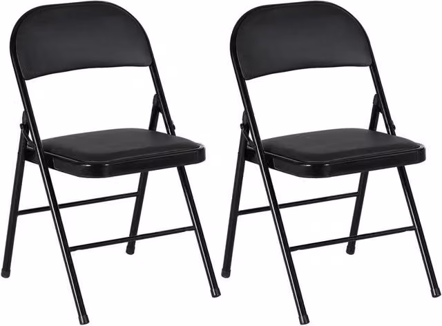 NESTLUNE 2 Pack Padded Folding Chairs with Black Synthetic Leather Cushioned Seats and Metal Frame